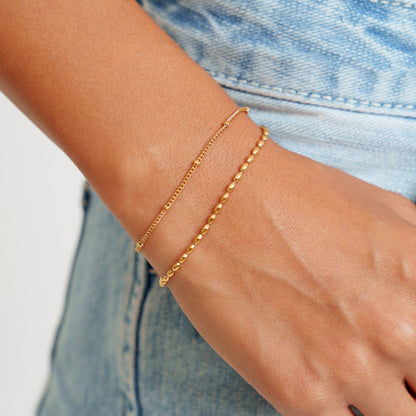 Double Layered Beaded Bracelet, Steel — Pebble