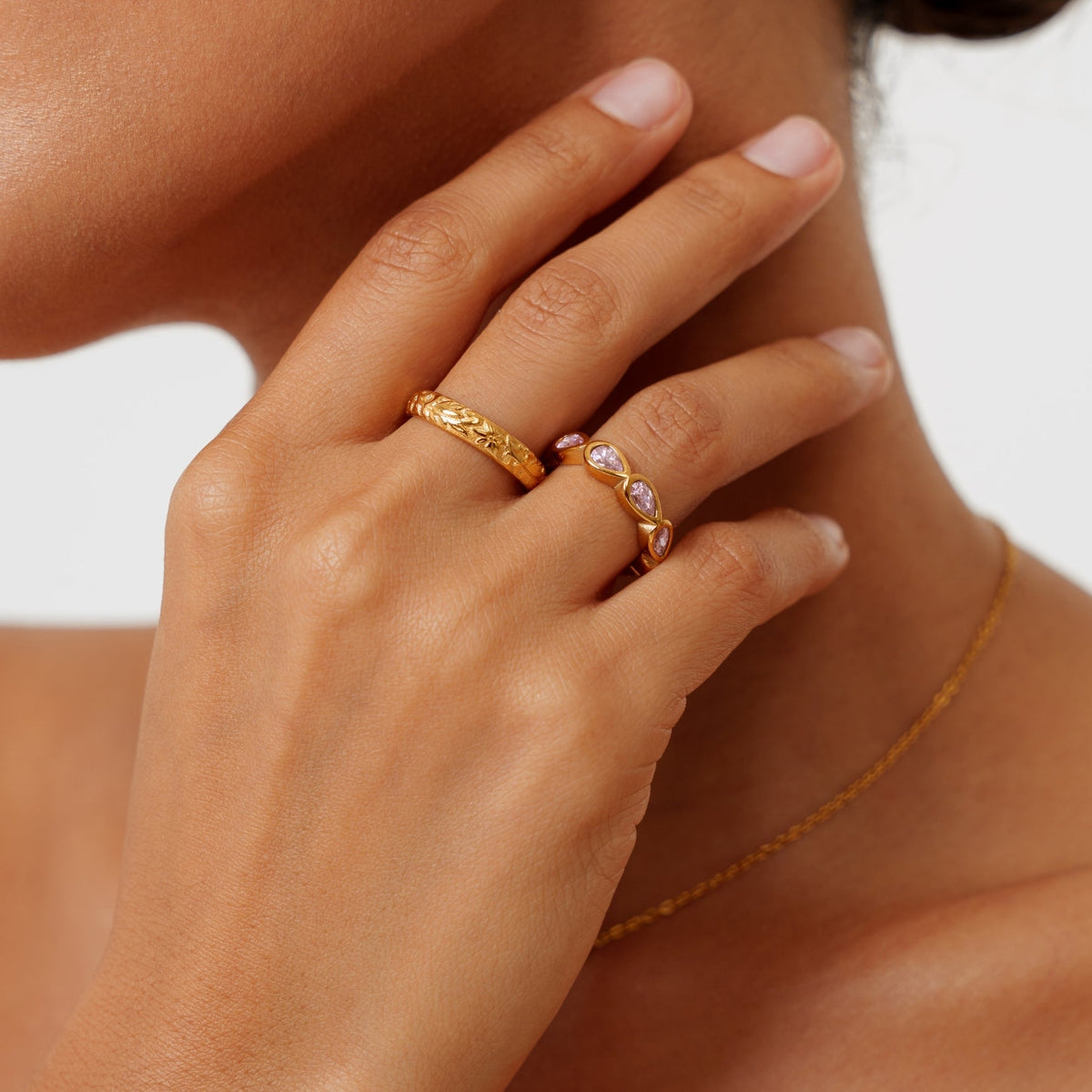 Pink Zircon Teardrop Eternity Ring — Peony