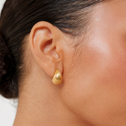Ridged Teardrop Stud Earrings, 16.7 mm, Gold PVD Steel