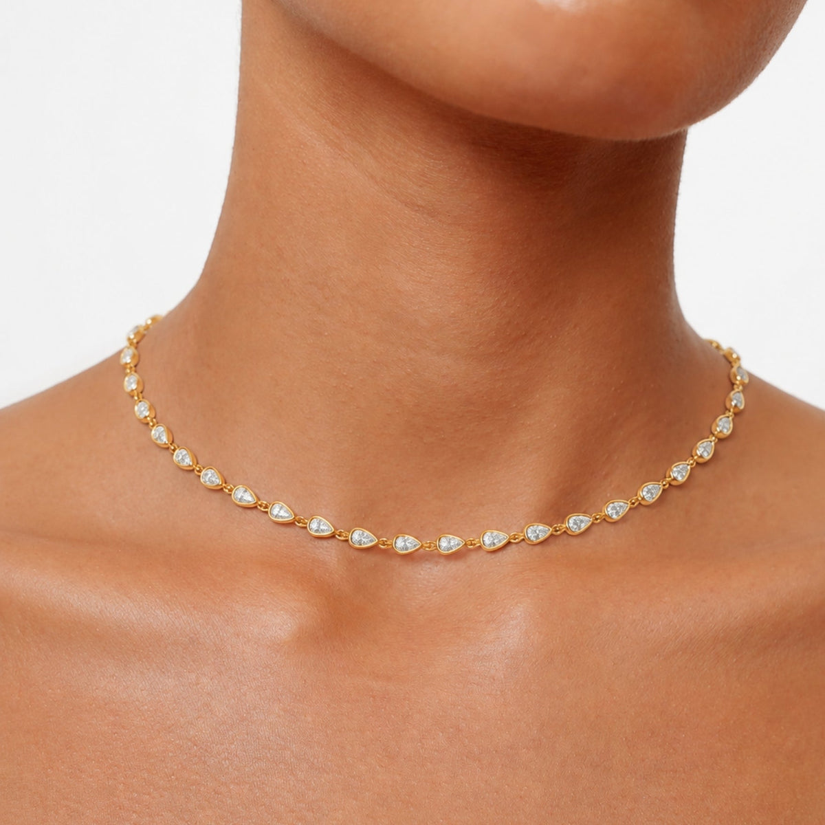 White Zircon Oval Link Necklace — Solea
