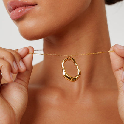 Organic Oval Pendant Necklace, Gold PVD Steel — Solstice