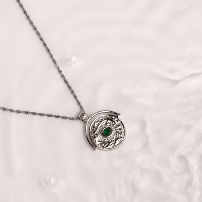 Green Stone Coin Pendant Necklace — Gaia