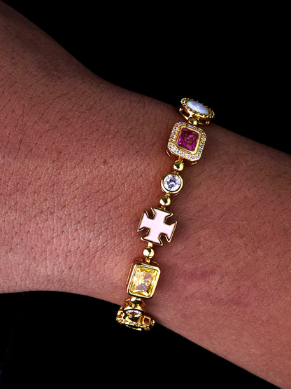Men’s Multicolor Geometric Bracelet, 18K Gold-Plated Steel