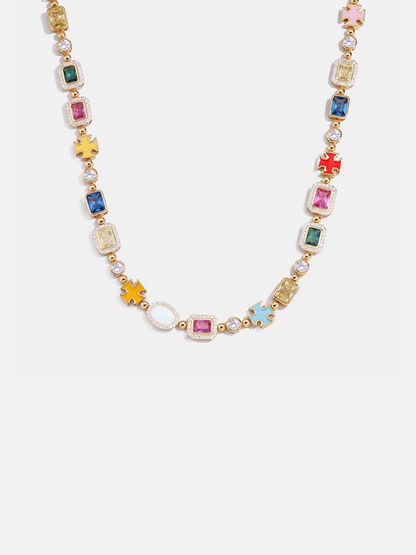 Multicolor Geometric Necklace and Bracelet Set, 18K Gold-Plated Steel