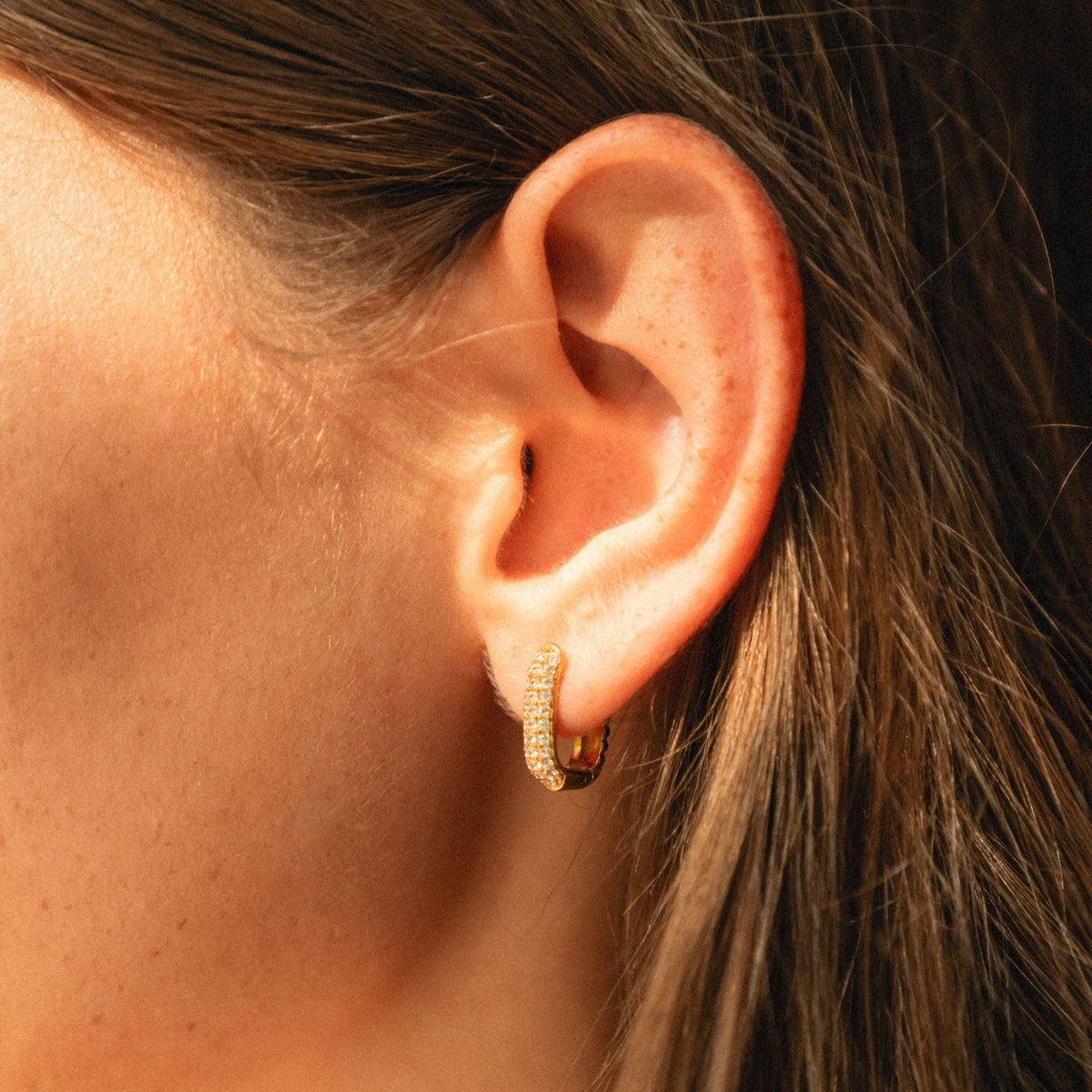 Clear Zircon Oval Huggie Earrings — Glacier