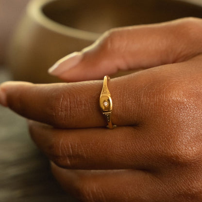 Starburst White Stone Signet Ring — Starlight