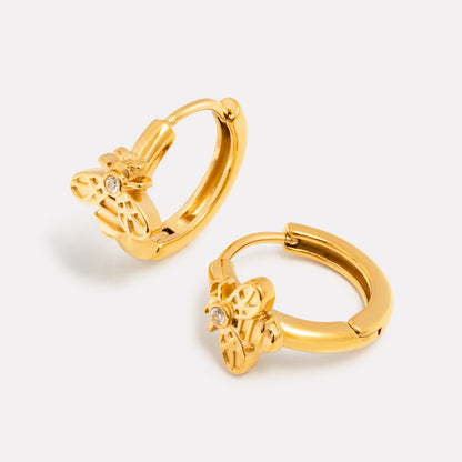 Bee Zircon Huggie Hoop Earrings, Steel