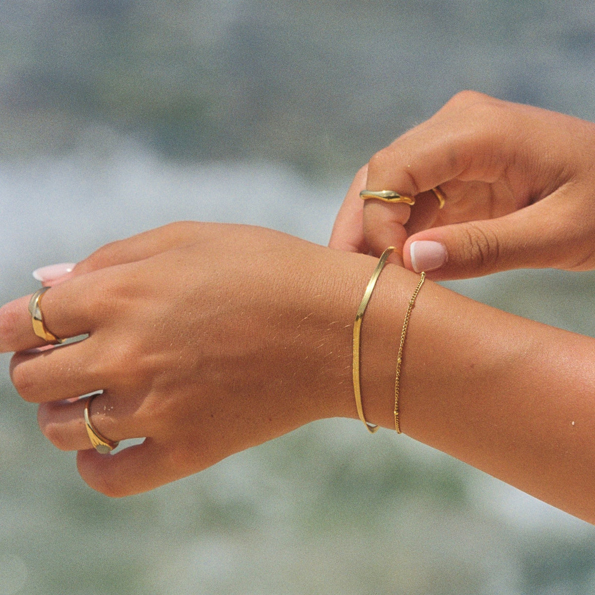Herringbone and Beaded Layered Bracelet