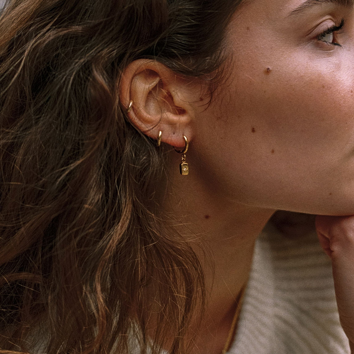 Star-Set Zircon Charm Hoop Earrings — Celestial