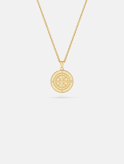 Men’s Compass Pendant Necklace, 14K Gold-Plated Steel