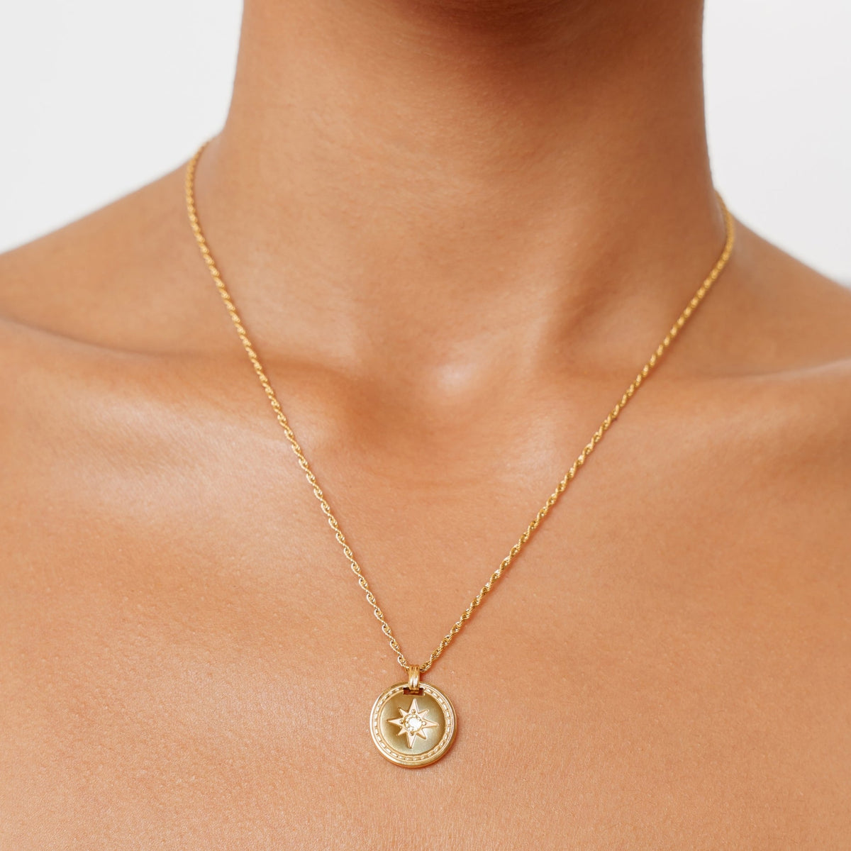 Compass Zircon Pendant Necklace, 16 mm, Steel