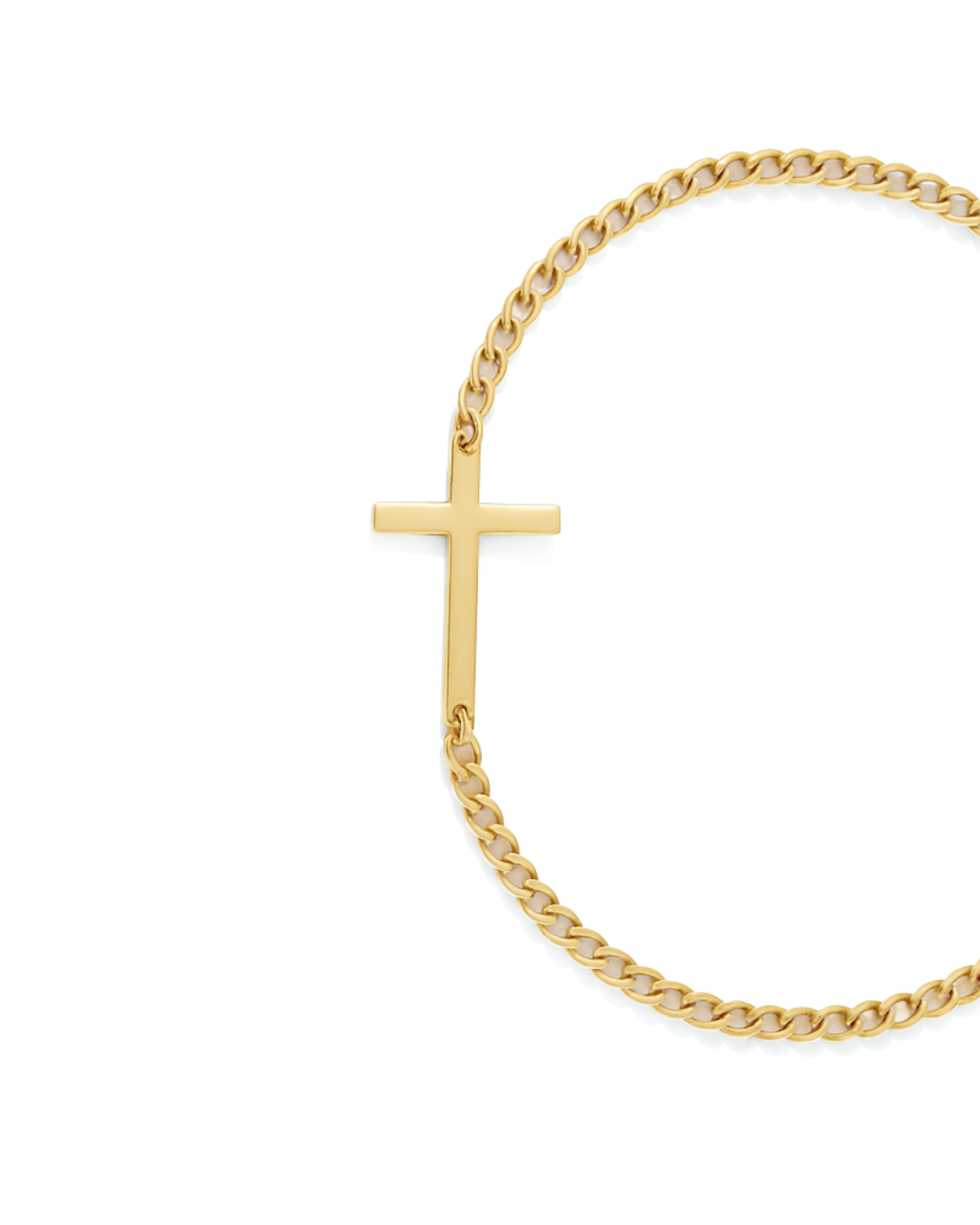 Men’s Cuban Chain Cross Bracelet, 3 mm, 14K Gold-Plated Steel