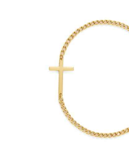 Men’s Cuban Chain Cross Bracelet, 3 mm, 14K Gold-Plated Steel