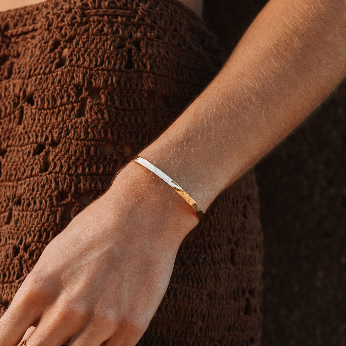 Hammered Open Cuff Bracelet, 4.4 mm, Steel