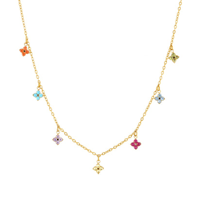 Multicolor Zircon Flower Charm Necklace