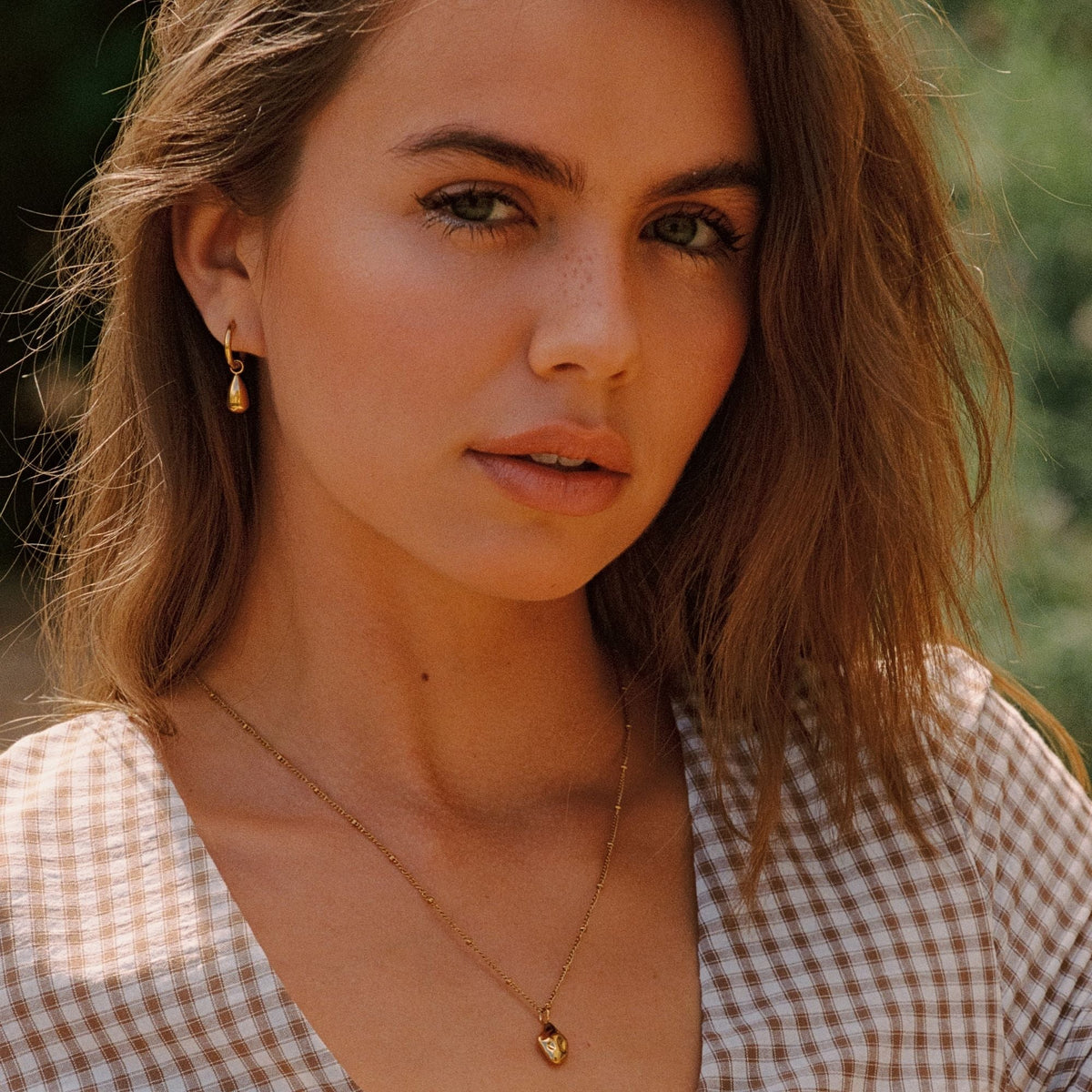 Teardrop Charm Huggie Hoop Earrings, Steel
