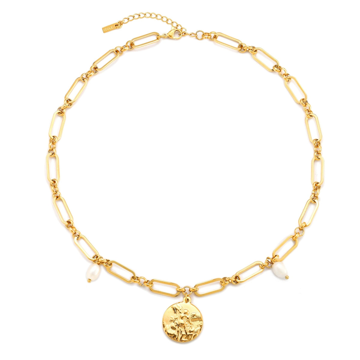Angel Coin and Pearl Link Necklace — Elysia