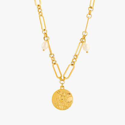 Angel Coin and Pearl Link Necklace — Elysia