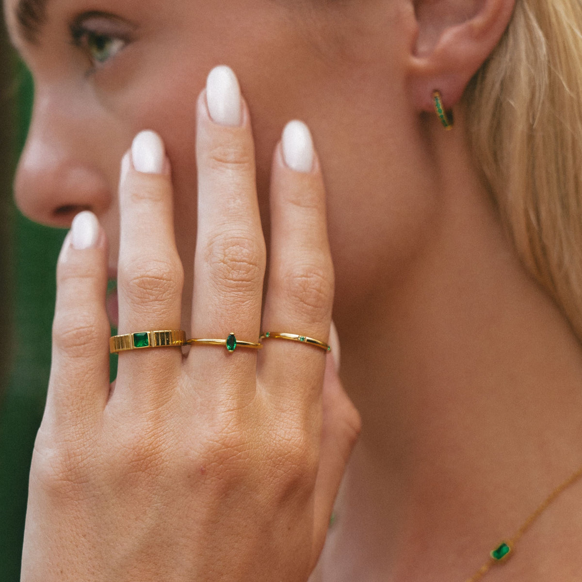 Green Zirconia Ribbed Band Ring, Stainless Steel