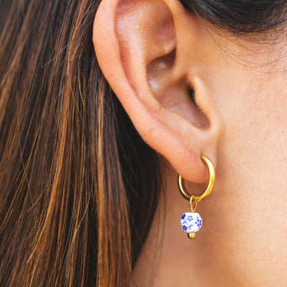 Blue Floral Bead Hoop Earrings — Blossom