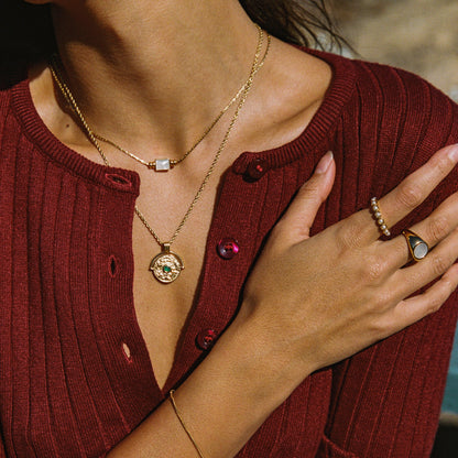 Green Stone Coin Pendant Necklace — Gaia