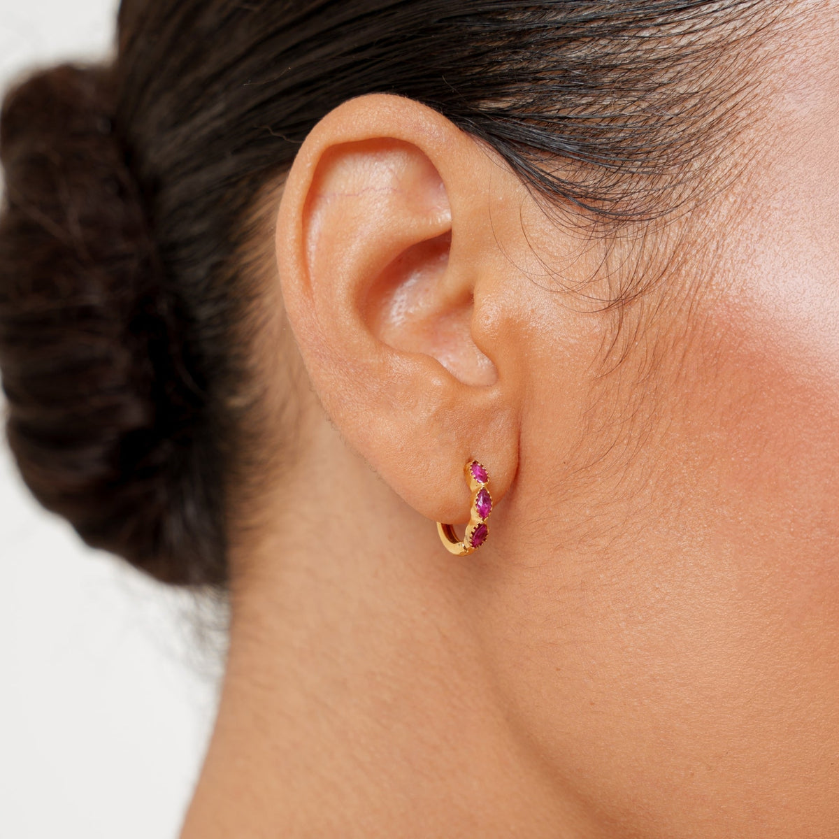 Red Zircon Huggie Earrings, 9.8 mm — Garnet