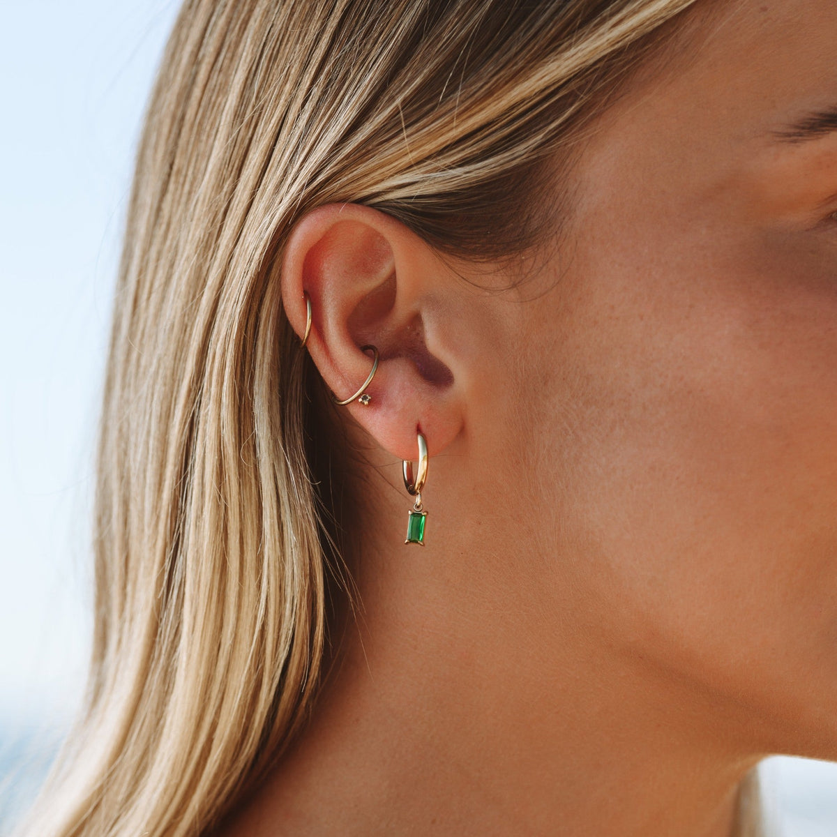 Green Zircon Drop Hoop Earrings, 3 × 6 mm
