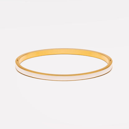 White Enamel Oval Bangle, Steel — Halo