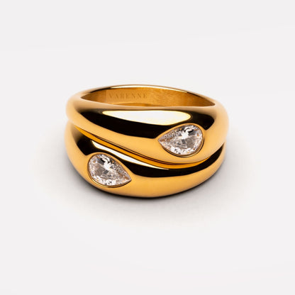 Two Pear Zircon Rings Set, Steel — Harmony