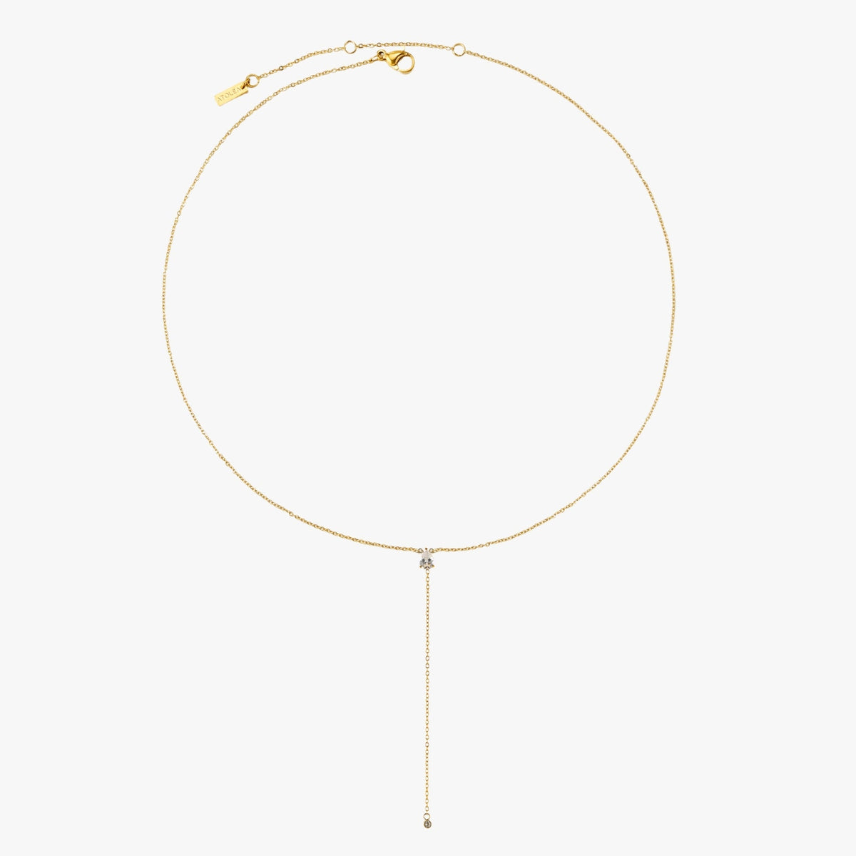 White Cubic Zirconia Y Lariat Necklace, Steel