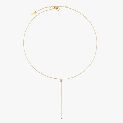 White Cubic Zirconia Y Lariat Necklace, Steel
