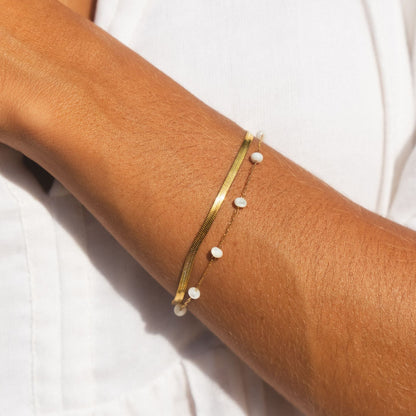 Herringbone and Pearl Layered Bracelet — Santorini