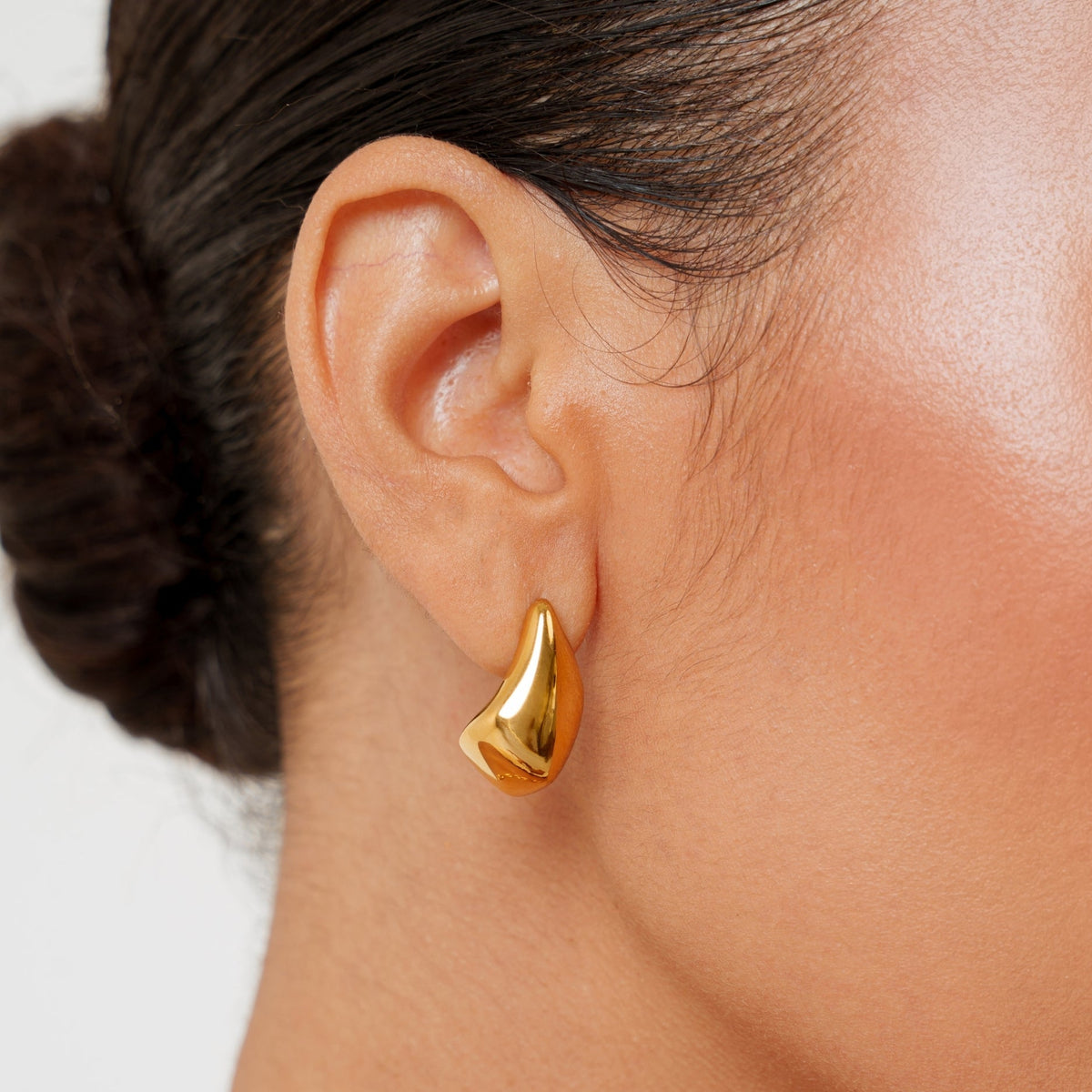 Sculpted Drop Stud Earrings, Gold PVD Steel — Molten