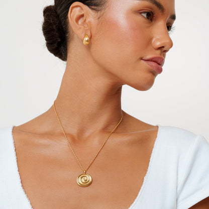 Spiral Disc Pendant Necklace, 19 mm, Gold PVD Steel — Nalu