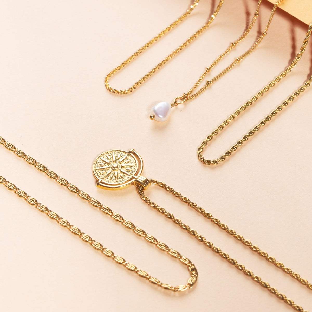 Sun Coin Rope Chain Necklace, 21 mm