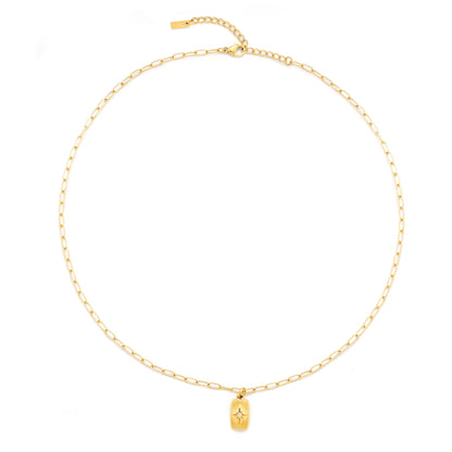 Zircon North Star Pendant Necklace, Steel
