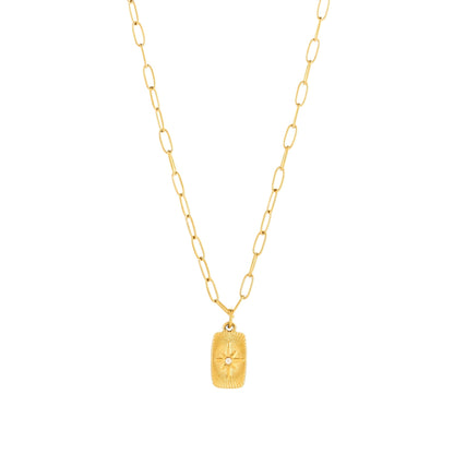 Zircon North Star Pendant Necklace, Steel