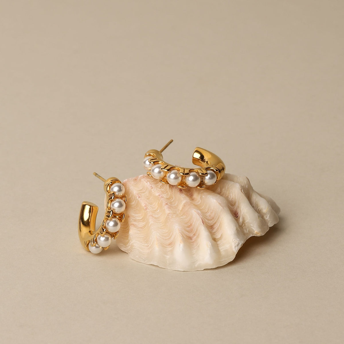 Mother-of-Pearl Half-Hoop Earrings, 18 mm