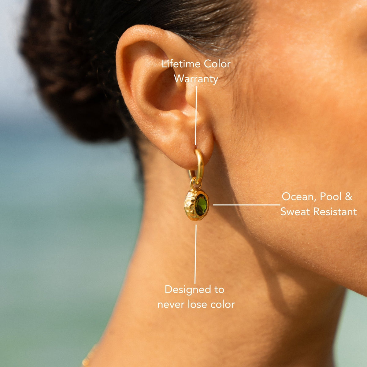 Oval Green Zircon Drop Hoop Earrings — Olive