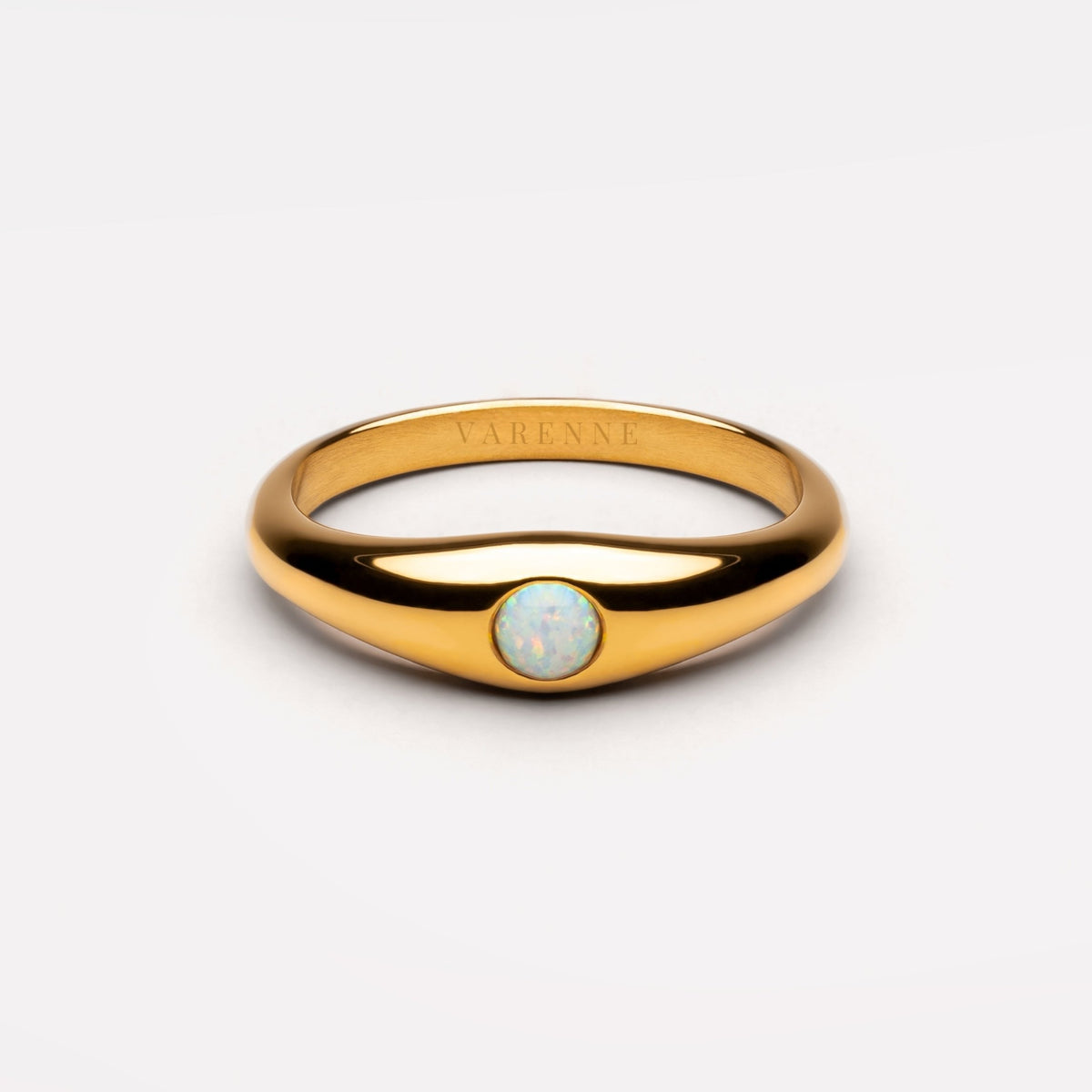 Round Opal Band Ring, 5 mm, Stainless Steel