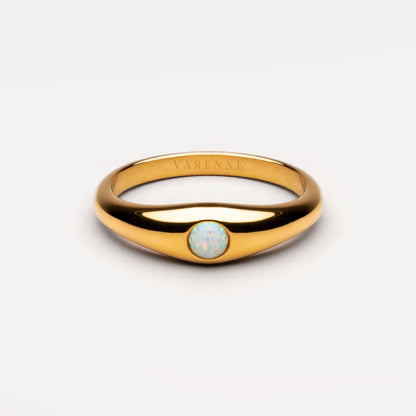 Round Opal Band Ring, 5 mm, Stainless Steel