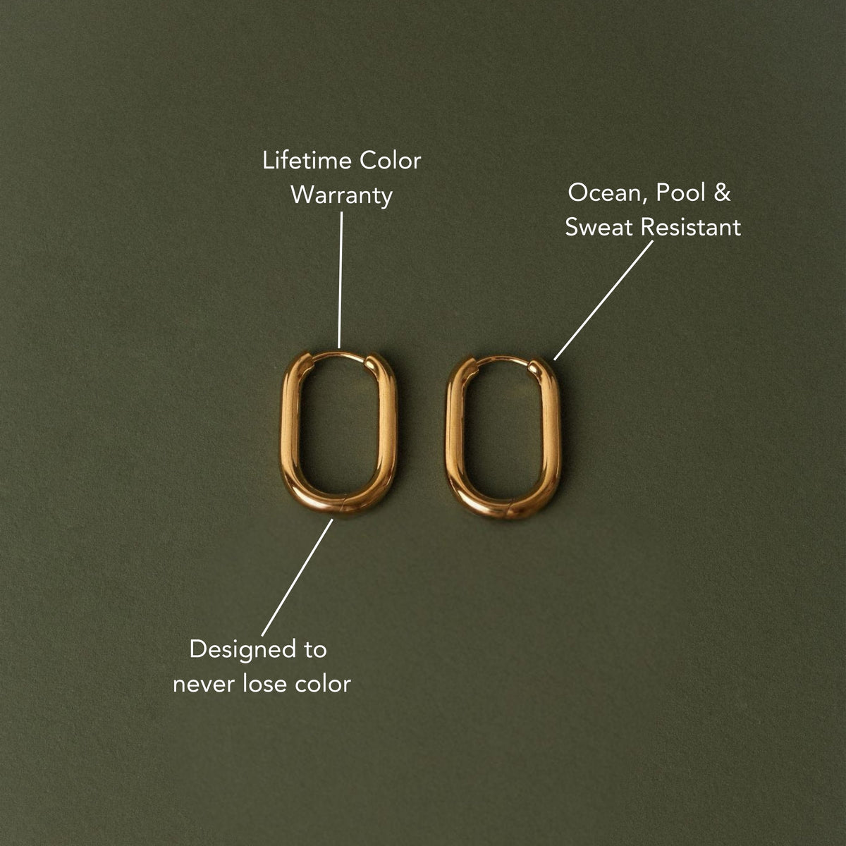 Elongated Oval Hoop Earrings, 15 × 24 mm