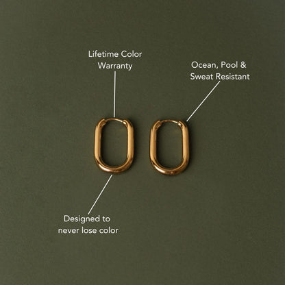 Elongated Oval Hoop Earrings, 15 × 24 mm