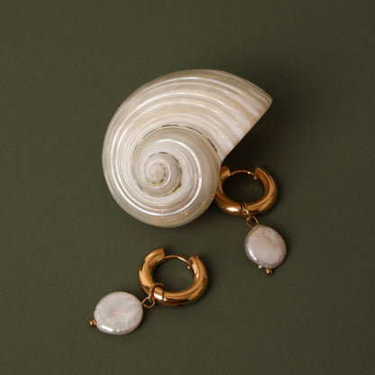 Chunky Freshwater Pearl Hoop Earrings, 18 mm