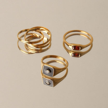 Red Zircon Rectangular Ring, Steel — Sundrop