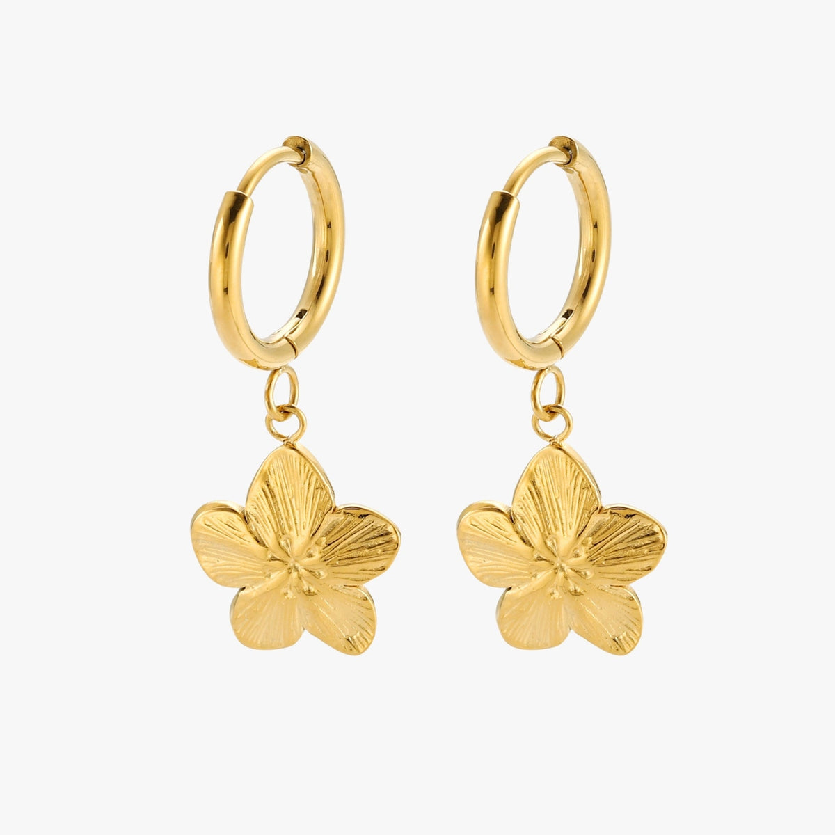 Flower Charm Hoop Earrings, Gold PVD Steel — Sakura