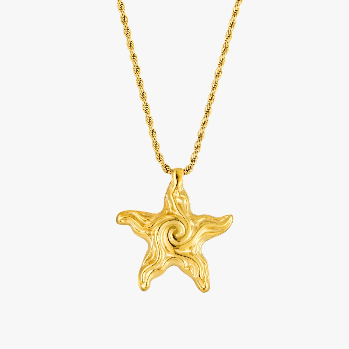Spiral Starfish Pendant Necklace, Gold PVD Steel