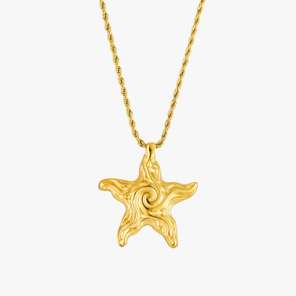 Spiral Starfish Pendant Necklace, Gold PVD Steel