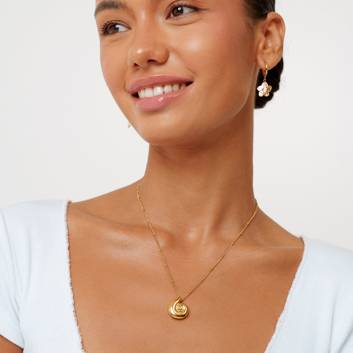 Curled Shell Pendant Necklace, 18K Gold PVD Steel