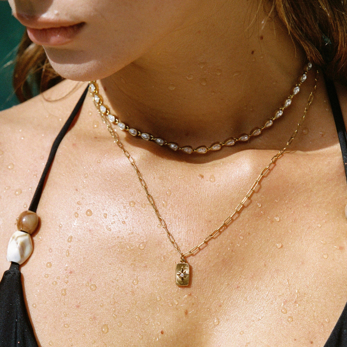 Zircon North Star Pendant Necklace, Steel